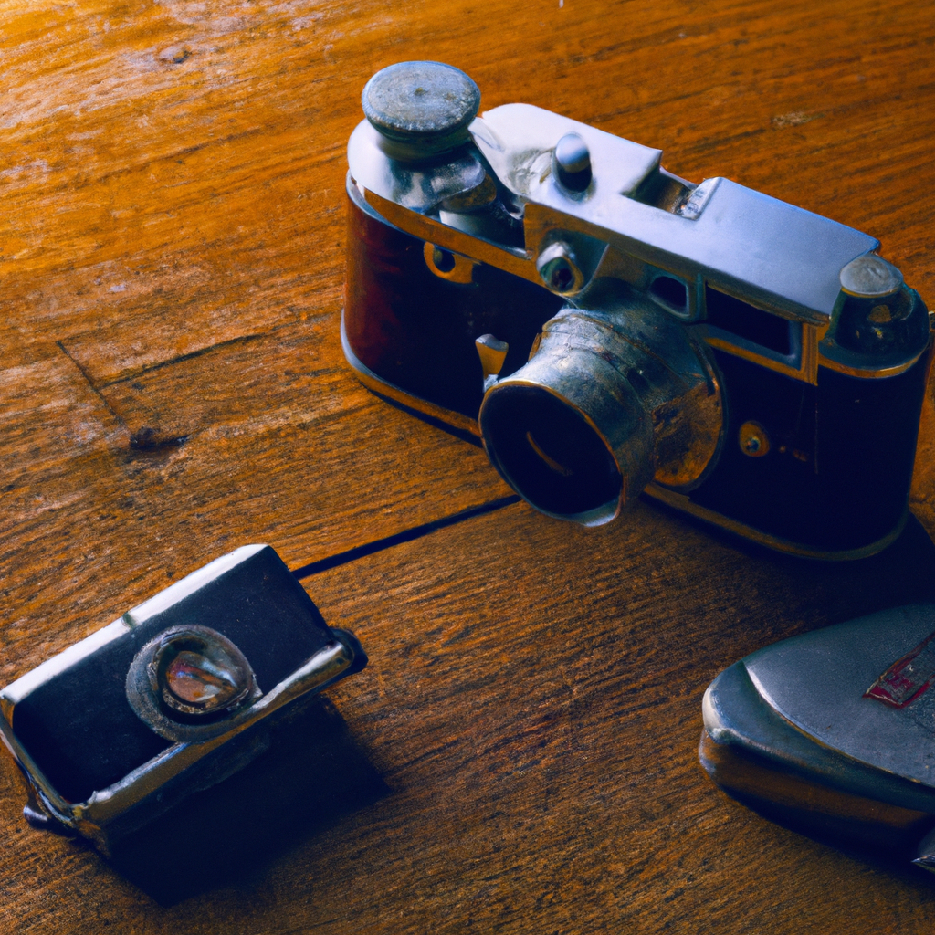 Cámara réflex profesional en mesa de madera bajo luz natural para prácticas de reportaje